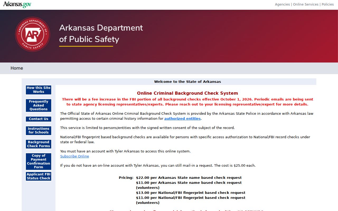 Desha County criminal history Arkansas background check portal