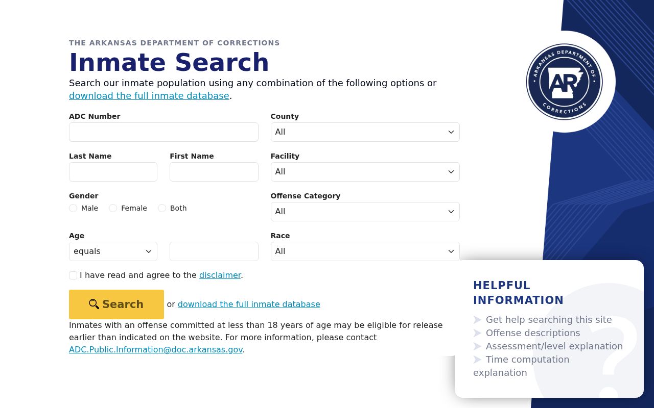 Desha County criminal history Arkansas DOC inmate search